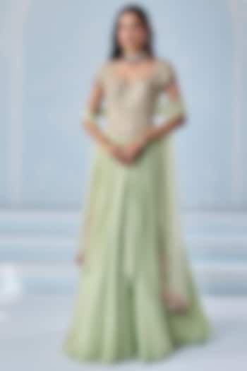 Mint Green Georgette Embellished Wedding Anarkali Set by Seema Thukral at Pernia's Pop Up Shop