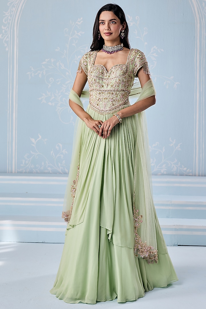 Mint Green Georgette Embellished Wedding Anarkali Set by Seema Thukral at Pernia's Pop Up Shop