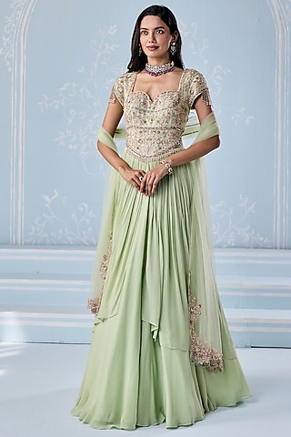 Mint Green Georgette Embellished Anarkali Set by Seema Thukral