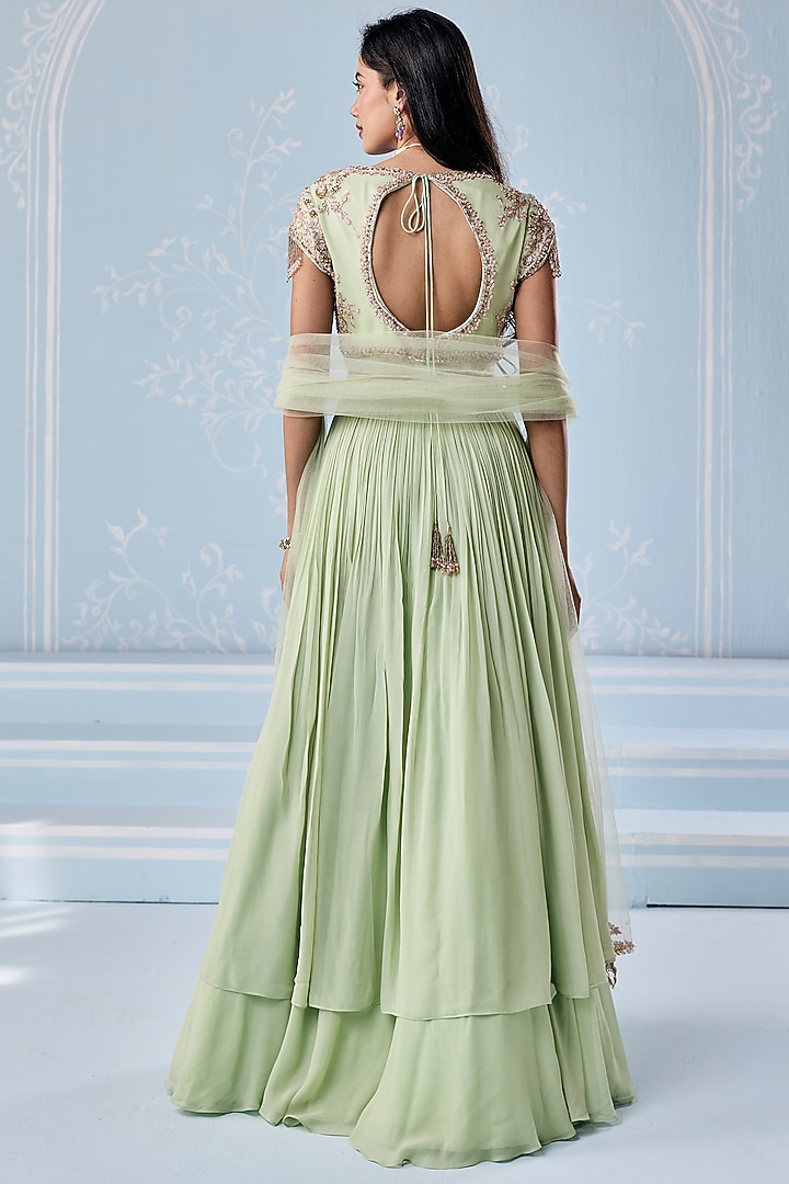 Mint Green Georgette Embellished Wedding Anarkali Set by Seema Thukral at Pernia's Pop Up Shop
