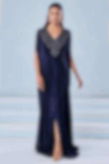 Navy Blue Chiffon Embellished Kaftan by Seema Thukral at Pernia's Pop Up Shop
