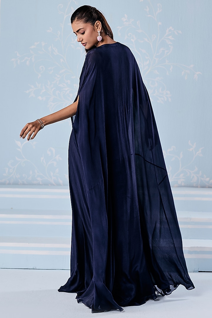 Navy Blue Chiffon Embellished Kaftan by Seema Thukral at Pernia's Pop Up Shop