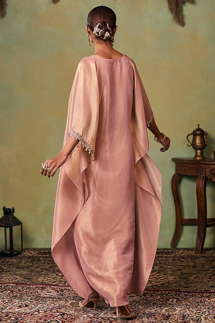Rose Gold Tissue Embellished Kaftan Set by Seema Thukral at Pernia's Pop Up Shop