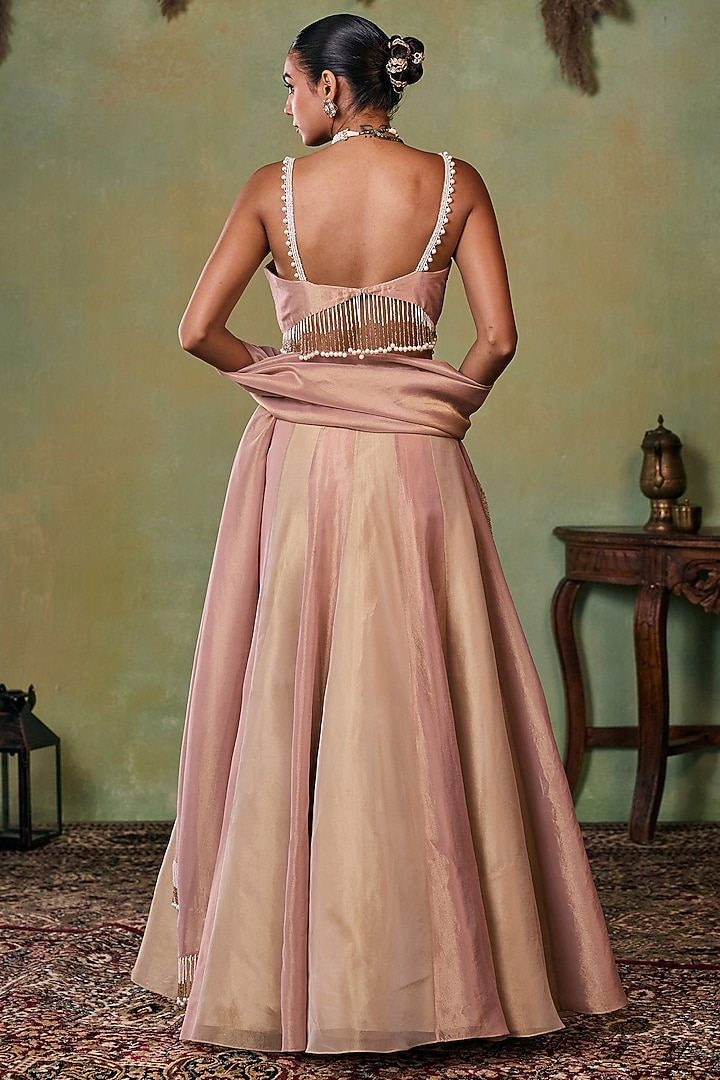 Glitter Gold-Rose Gold Tissue Wedding Lehenga Set by Seema Thukral at Pernia's Pop Up Shop
