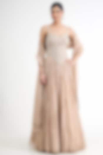 Champagne Gold Tissue Embellished Wedding Lehenga Set by Seema Thukral at Pernia's Pop Up Shop