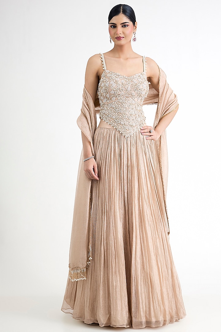 Champagne Gold Tissue Embellished Wedding Lehenga Set by Seema Thukral at Pernia's Pop Up Shop