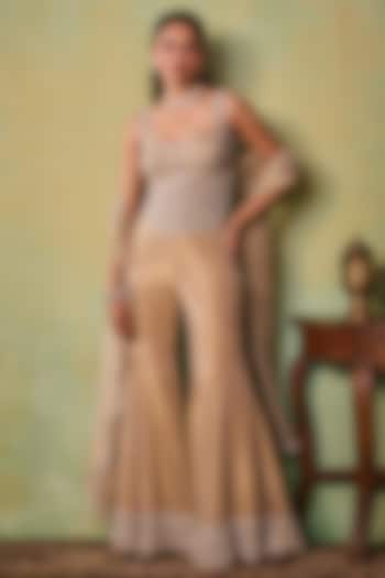 Glitter Gold Tissue Embellished Flared Pant Set by Seema Thukral at Pernia's Pop Up Shop