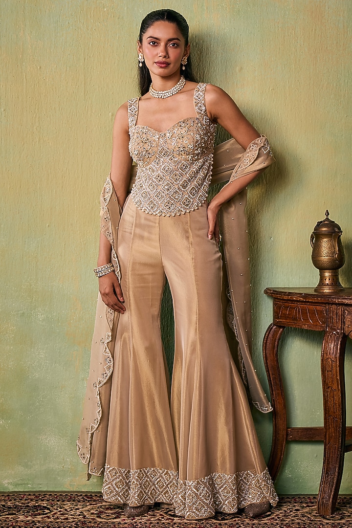 Glitter Gold Tissue Embellished Flared Pant Set by Seema Thukral at Pernia's Pop Up Shop