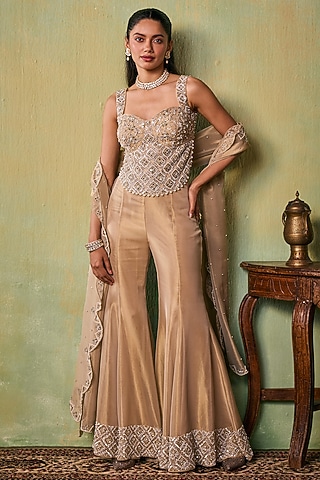 Glitter Gold Tissue Embellished Flared Pant Set by Seema Thukral