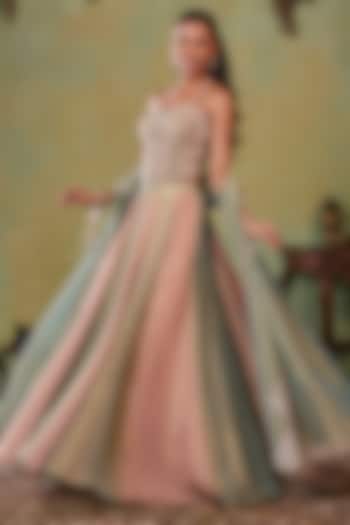 Rose Gold-Metallic Sage Green Tissue Wedding Lehenga Set by Seema Thukral at Pernia's Pop Up Shop