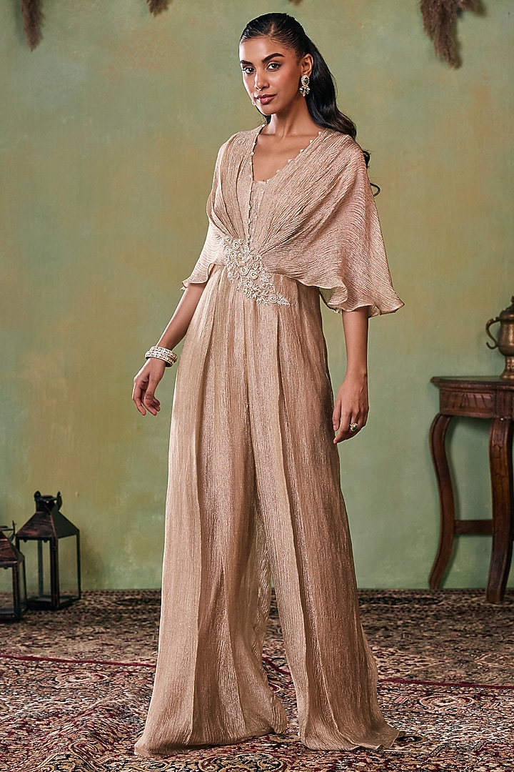 Gold Tissue Embellished Jumpsuit by Seema Thukral at Pernia's Pop Up Shop
