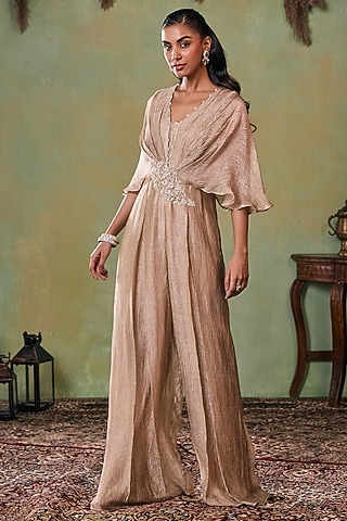 Gold Tissue Embellished Jumpsuit by Seema Thukral