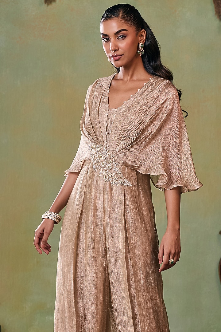 Gold Tissue Embellished Jumpsuit by Seema Thukral at Pernia's Pop Up Shop