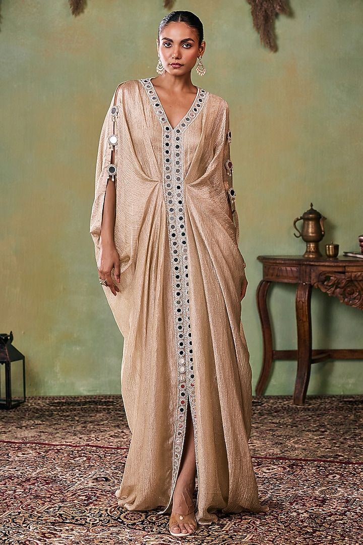 Gold Tissue Embellished Kaftan by Seema Thukral at Pernia's Pop Up Shop