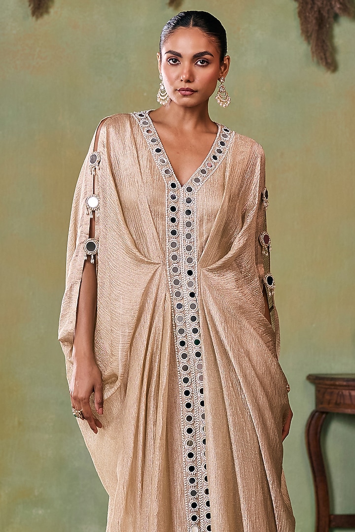 Gold Tissue Embellished Kaftan by Seema Thukral at Pernia's Pop Up Shop