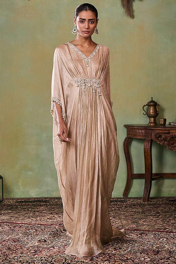 Gold Tissue Embellished Kaftan by Seema Thukral at Pernia's Pop Up Shop
