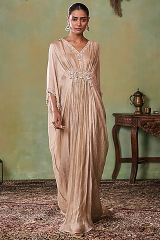 Gold Tissue Embellished Kaftan by Seema Thukral