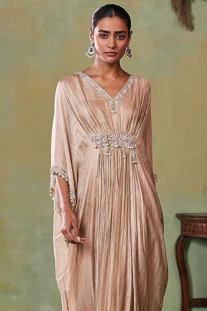 Gold Tissue Embellished Kaftan by Seema Thukral at Pernia's Pop Up Shop