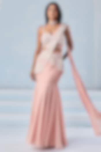 Dusty Pink Organza & Georgette Fish-Cut Wedding Saree Set by Seema Thukral at Pernia's Pop Up Shop