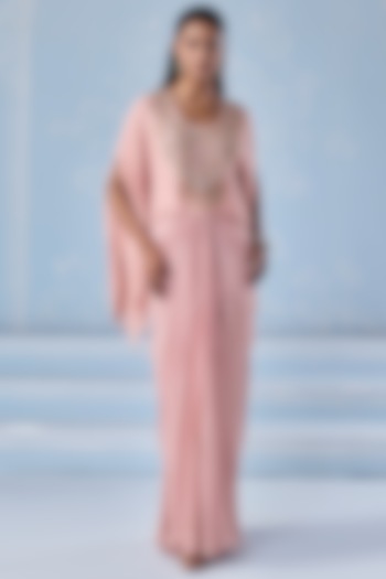 Dusty Pink Georgette Draped Skirt Set by Seema Thukral at Pernia's Pop Up Shop