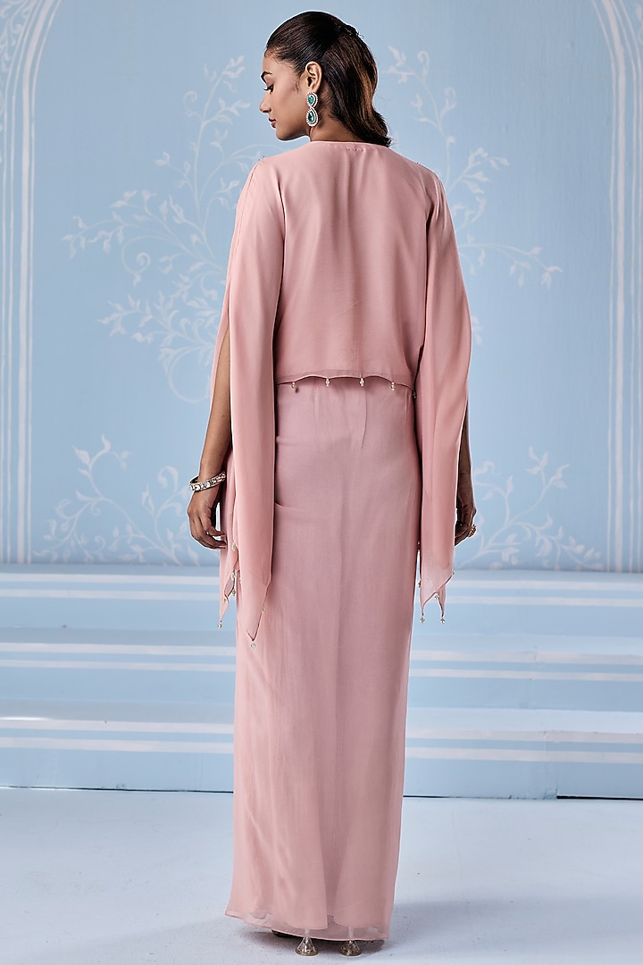 Dusty Pink Georgette Draped Skirt Set by Seema Thukral at Pernia's Pop Up Shop