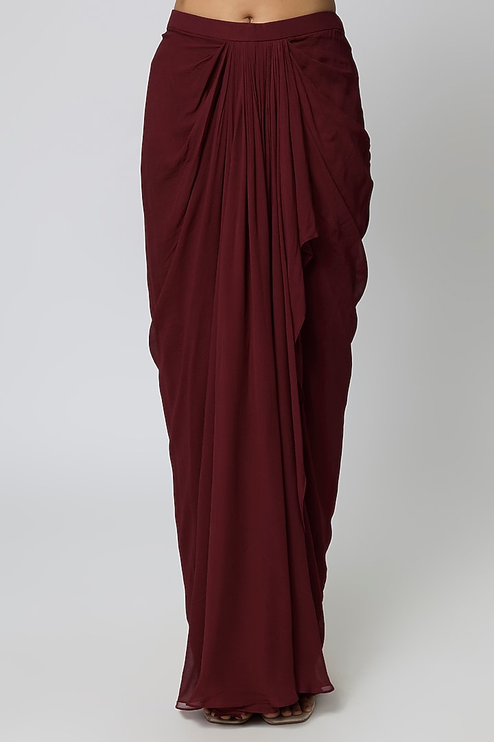 Maroon Georgette Draped Skirt Set by Seema Thukral at Pernia's Pop Up Shop