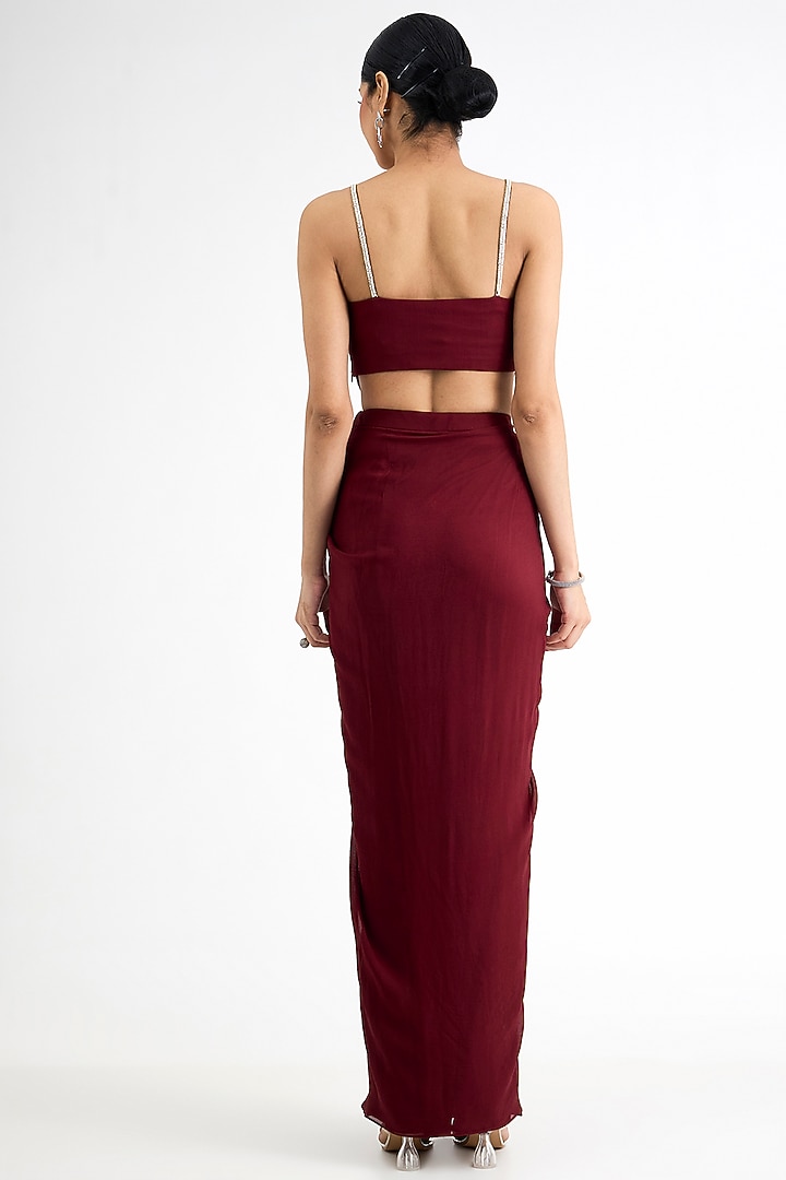 Maroon Georgette Embellished Cape Set by Seema Thukral at Pernia's Pop Up Shop