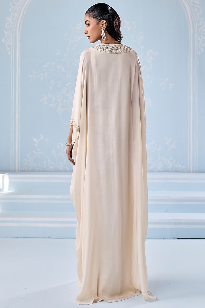 Ivory Chiffon Embellished Kaftan by Seema Thukral at Pernia's Pop Up Shop