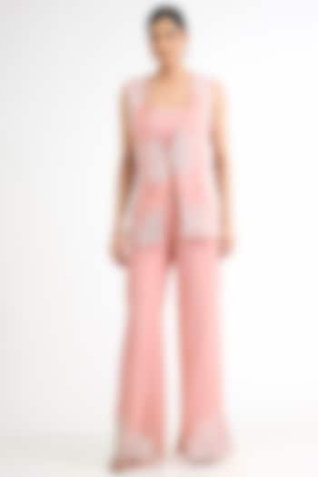 Dusty Pink Habutai Silk Embellished Jacket Set by Seema Thukral at Pernia's Pop Up Shop