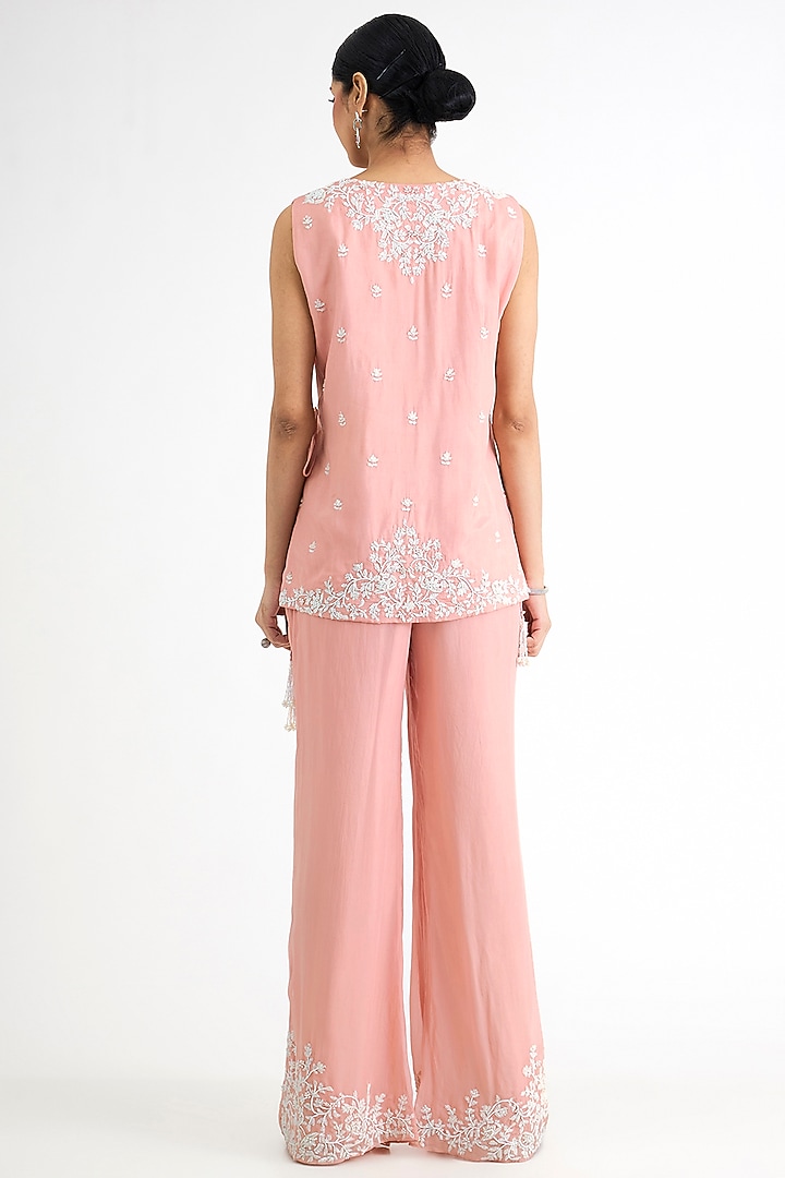 Dusty Pink Habutai Silk Embellished Jacket Set by Seema Thukral at Pernia's Pop Up Shop