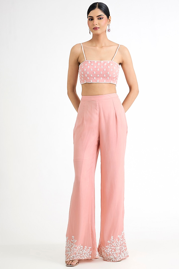 Dusty Pink Habutai Silk Embellished Jacket Set by Seema Thukral at Pernia's Pop Up Shop