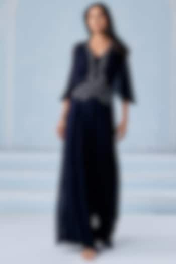Navy Blue Georgette Embellished Jumpsuit by Seema Thukral at Pernia's Pop Up Shop