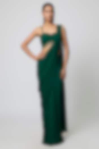 Emerald Green Georgette Pre-Stitched Party Wear Saree Set by Seema Thukral at Pernia's Pop Up Shop