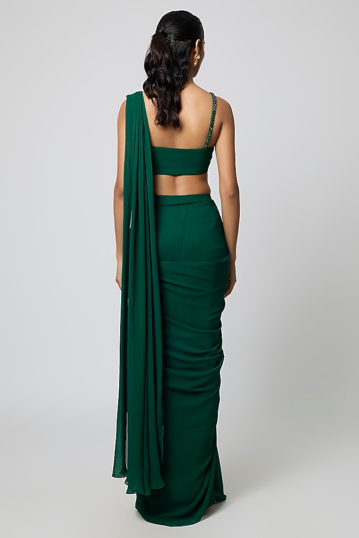 Emerald Green Georgette Pre-Stitched Party Wear Saree Set by Seema Thukral at Pernia's Pop Up Shop