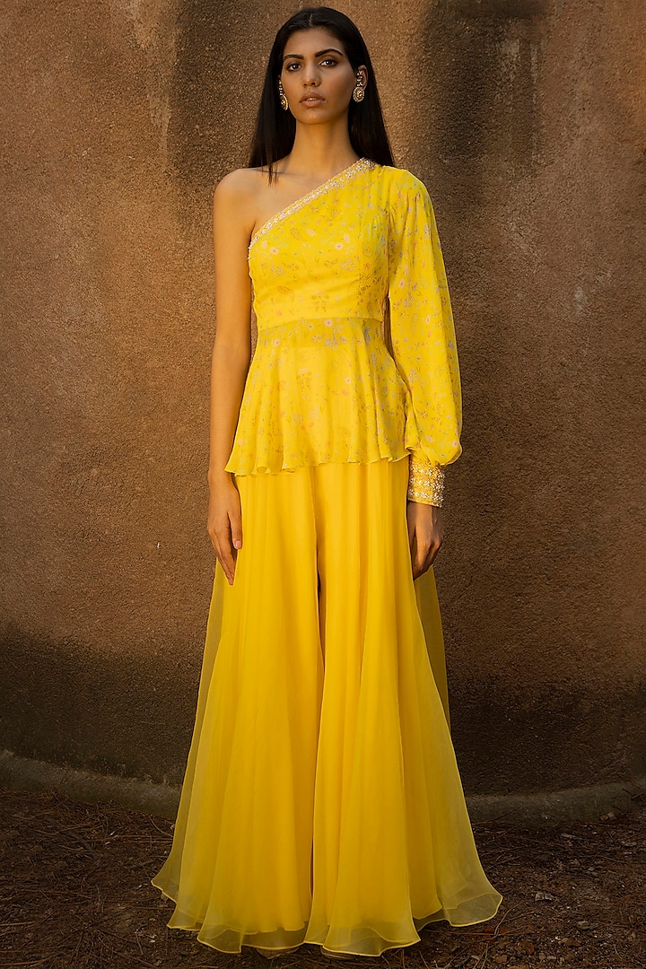 Lemon Yellow Embellished Sharara Set by Seema Thukral