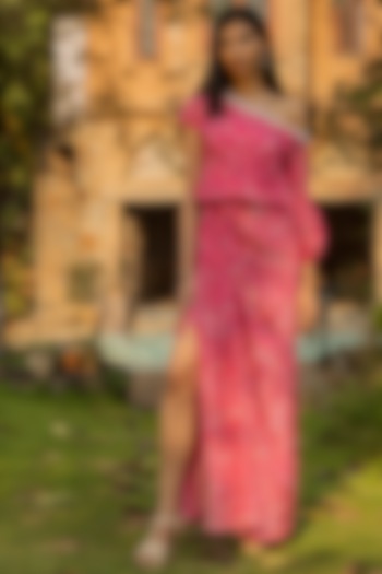 Fuchsia Pink Embellished Draped Dress by Seema Thukral at Pernia's Pop Up Shop