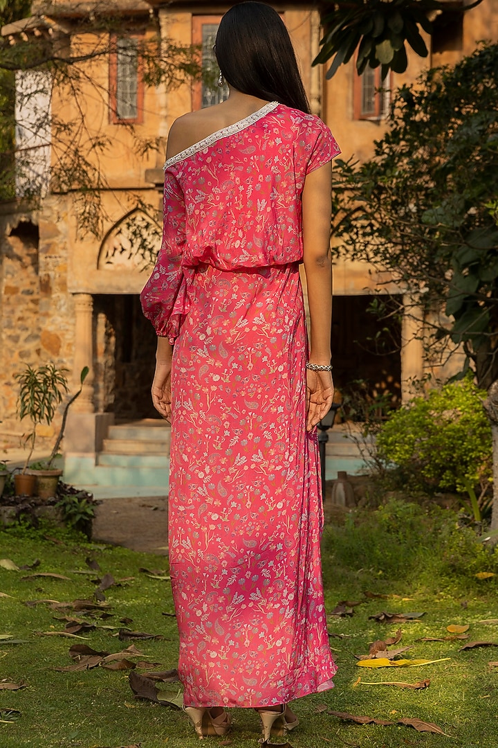 Fuchsia Pink Embellished Draped Vacation Dress by Seema Thukral at Pernia's Pop Up Shop