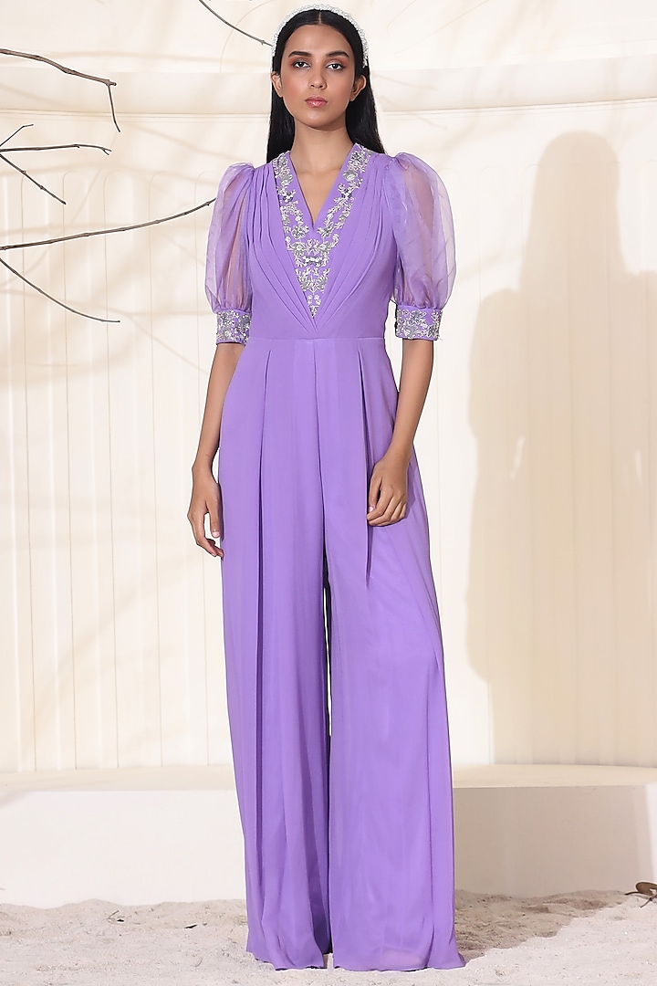Lilac Embellished Jumpsuit by Seema Thukral