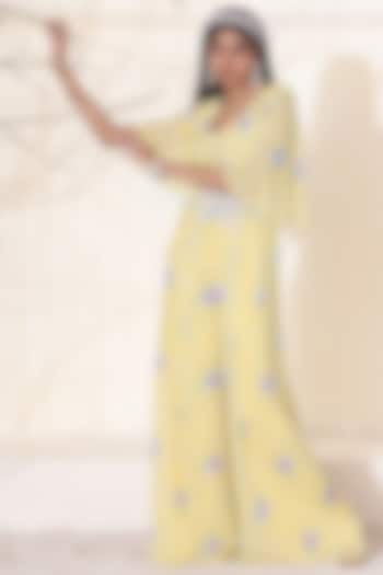 Butter Yellow Hand Embroidered Jumpsuit by Seema Thukral