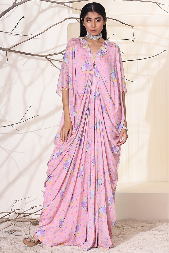 Dusty Pink Hand Embroidered Kaftan by Seema Thukral