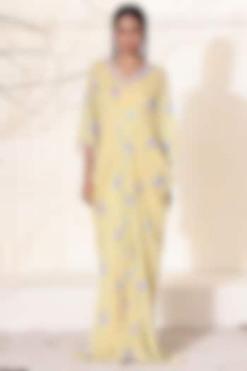 Butter Yellow Hand Embroidered Kaftan by Seema Thukral