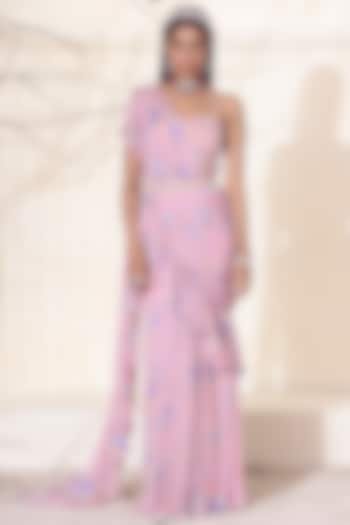 Dusty Pink Ruffled Wedding Saree Set by Seema Thukral at Pernia's Pop Up Shop