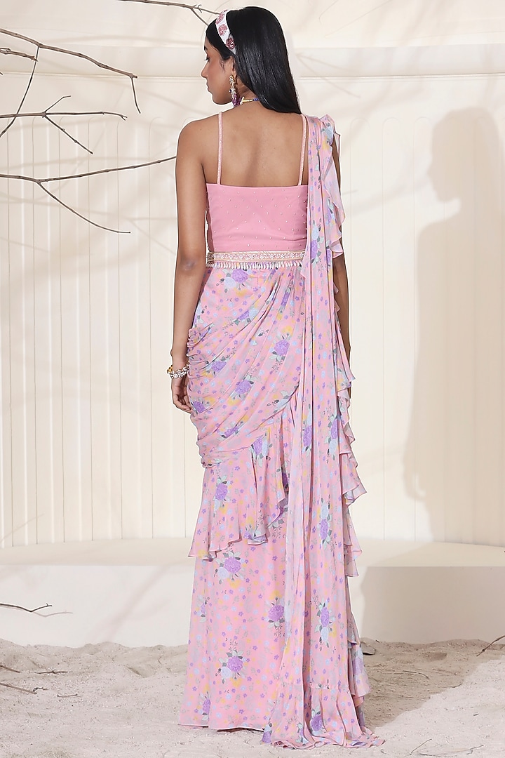Dusty Pink Ruffled Wedding Saree Set by Seema Thukral at Pernia's Pop Up Shop