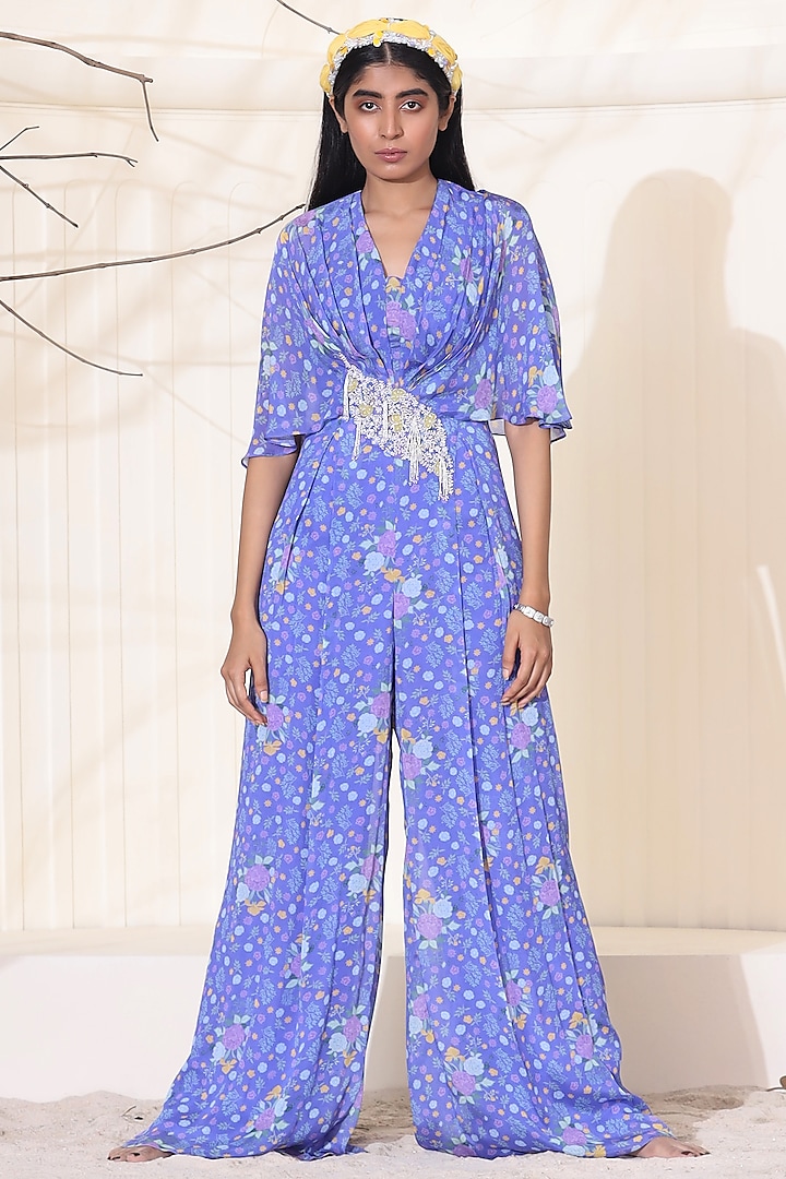 Purple Hand Embroidered Jumpsuit by Seema Thukral