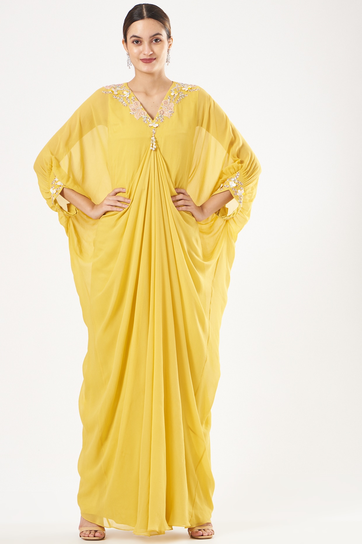 Mango Yellow Embellished Kaftan by Seema Thukral at Pernia s Pop Up Shop