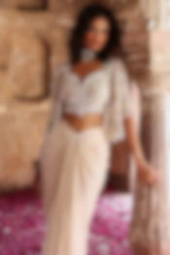 Ivory Georgette Draped Skirt Set by Seema Thukral at Pernia's Pop Up Shop