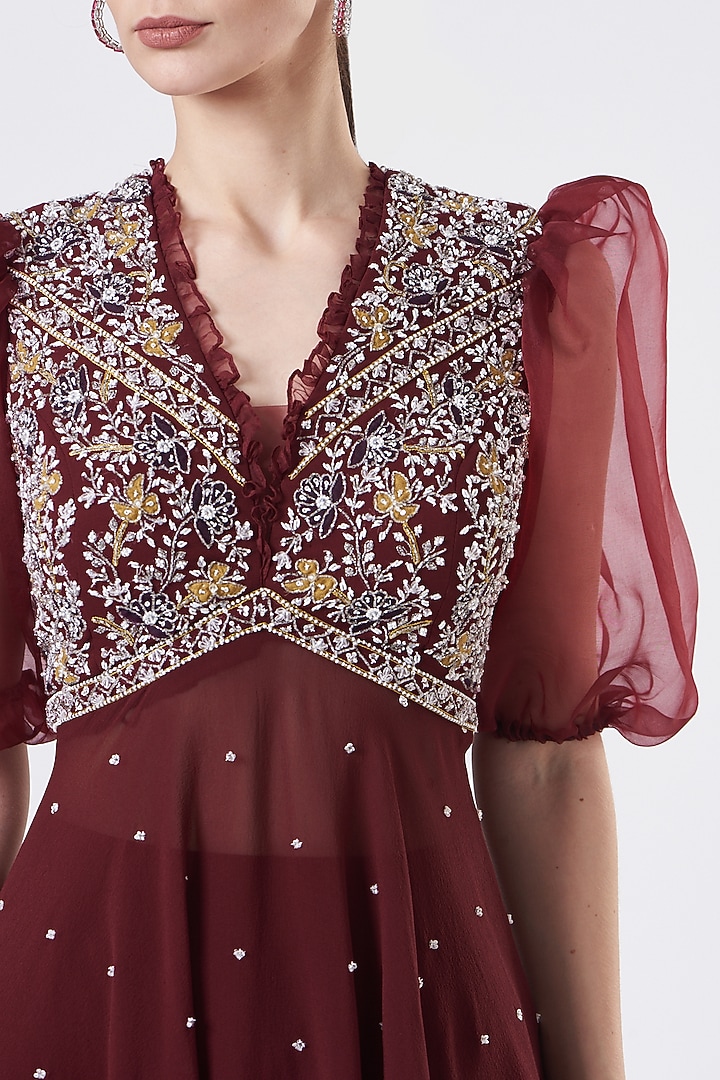 Maroon Organza Pant Set by Seema Thukral at Pernia's Pop Up Shop