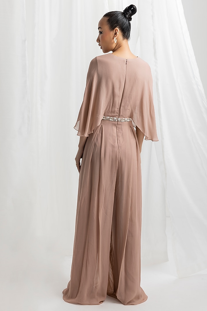 Dusty Pink Georgette Embellished Draped Jumpsuit by Seema Thukral at Pernia's Pop Up Shop