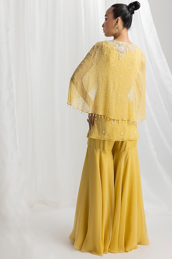 Yellow Organza & Crepe Gharara Set by Seema Thukral at Pernia's Pop Up Shop