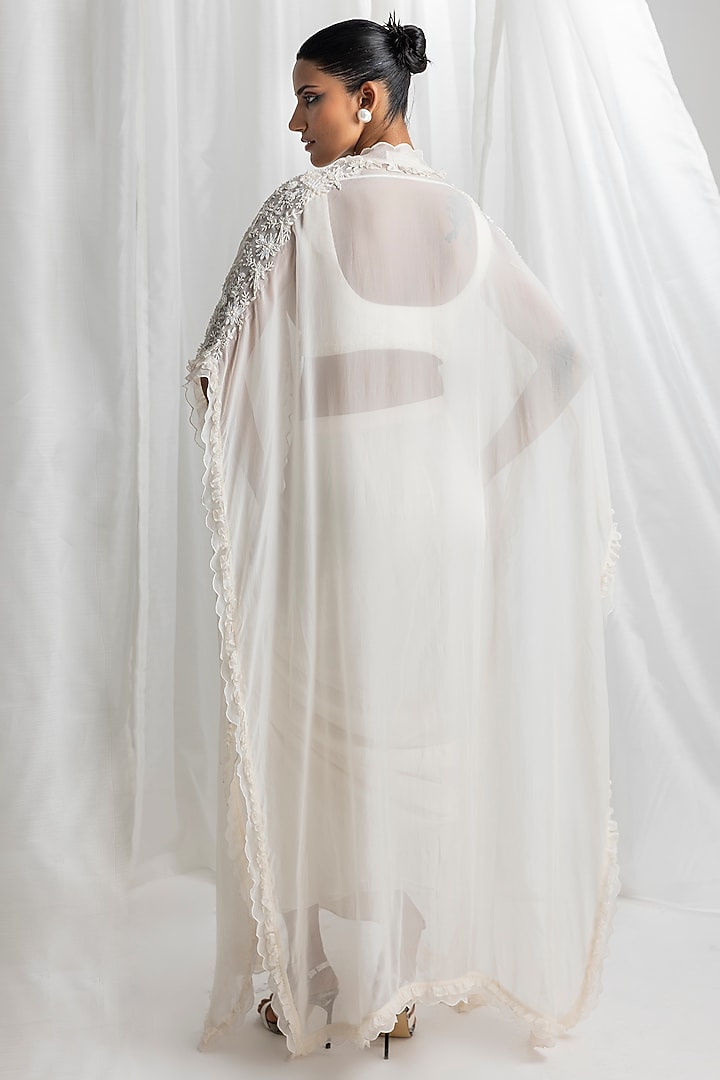 Ivory Georgette Cowl Skirt Set by Seema Thukral at Pernia's Pop Up Shop